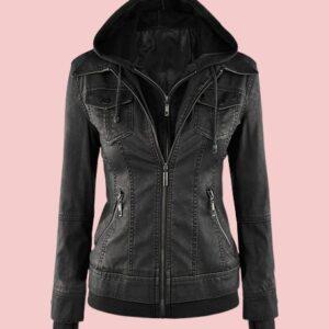 Leather Jacket With Hood Womens