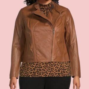 Plus Size Brown Leather Jacket