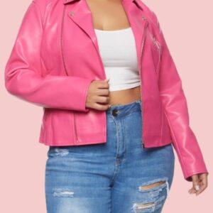 Plus Size Pink Leather Jacket