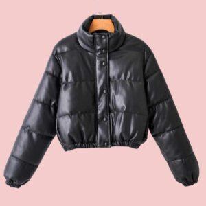 Cropped Leather Puffer Jacket