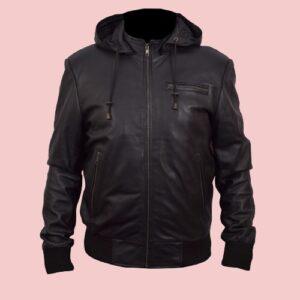 Leather Jacket With Hoodie For Men