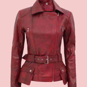 Maroon Leather Jacket Womens