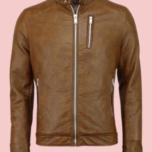 Mens Brown Faux Leather Jacket