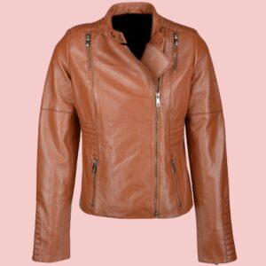 Women Brown Leather Motorcycle Jacket