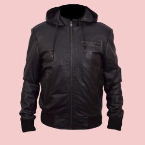 Black Leather Jacket With Hoodie