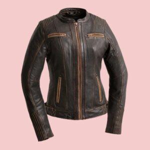 Brown Leather Moto Jacket Women's