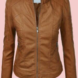 Camel Faux Leather Jacket