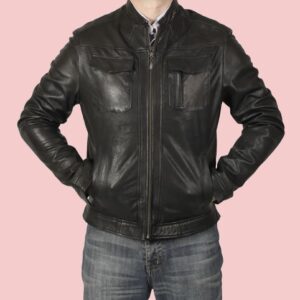 Mens Black Leather Moto Jacket