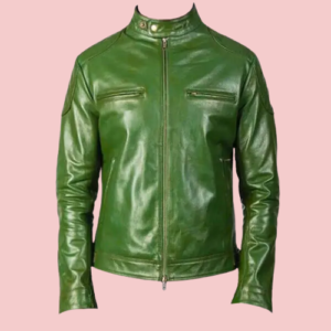Moss Green Men Biker Leather Jacket