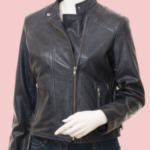 Navy Leather Jacket Womens