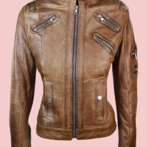 Vintage Brown Leather Jacket Womens