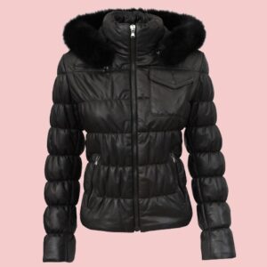 Womens Leather Puffer Jacket