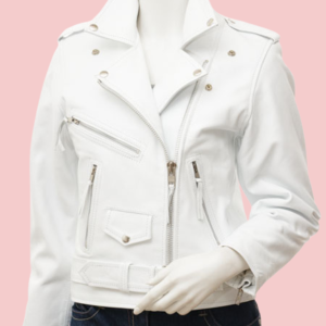 Womens White Leather Motorcycle Jacket