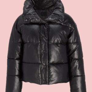 Black Faux Leather Puffer Jacket