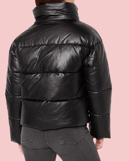 Black Faux Leather Puffer Jacket - AirBorne Jacket