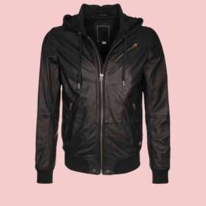 Black Hooded Leather Jacket