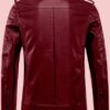 Mens Red Fake Fitted Leather Jacket - Image 2