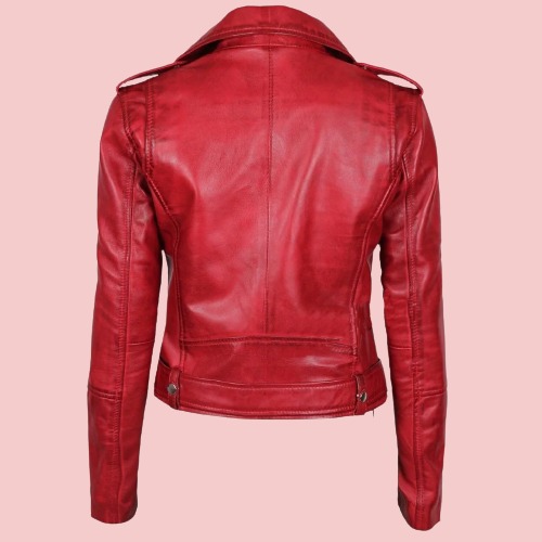 Ladies Red Leather Jacket - AirBorne Jacket