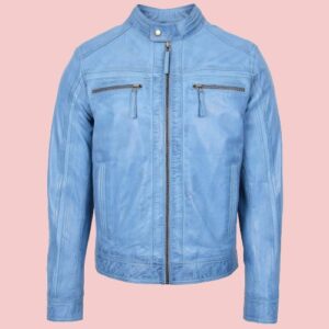 Sky Blue Leather Jacket