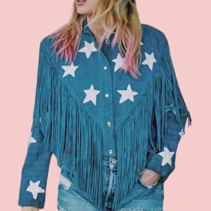 Taylor Swift Fringe Blue Leather Jacket