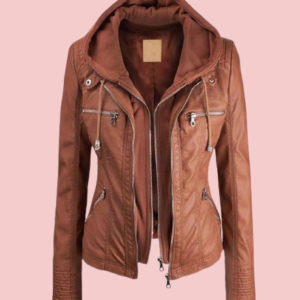 Womens Brown Leather Jacket With Hood