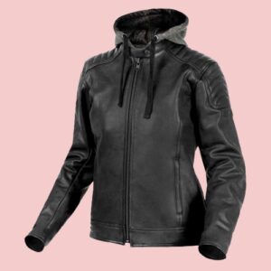 Womens Leather Motorcycle Jacket With Hoodie