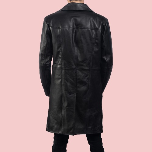 Mens Don Long Black Leather Coat - Image 4