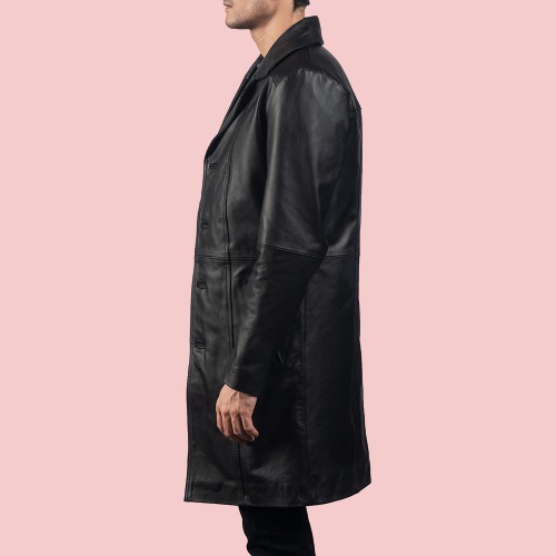 Mens Don Long Black Leather Coat - Image 3