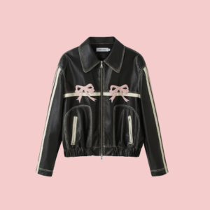 Diddi Bowknot Retro Color Painted Leather Jacket