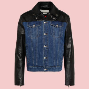 Mens Jeans Jacket With Leather Sleeves