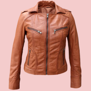 Womens Brown Faux Leather Jacket