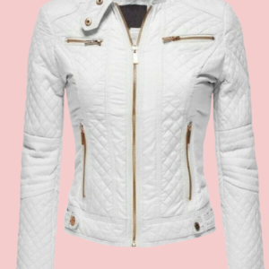 Womens White Leather Biker Jacket