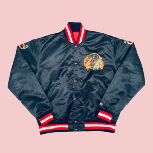 Chicago Blackhawks Blackout Starter Bomber Satin Jacket