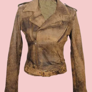 Distressed Brown Leather Jacket Womens