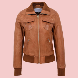 Ladies Leather Bomber Jacket