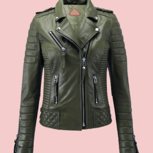 Olive Green Leather Jacket Womens