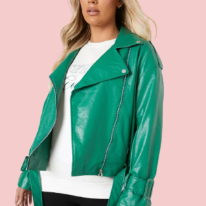 Plus Size Green Leather Jacket