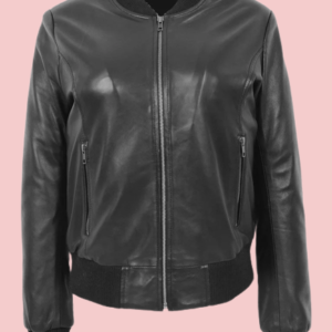 Womens Black Leather Bomber Jacket