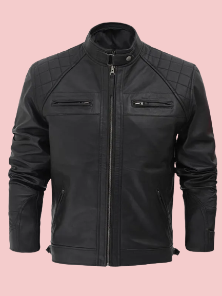 Black Leather Racer Jacket - AirBorne Jacket