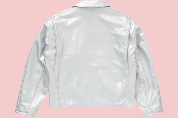 Mens Supreme Schott Leather Racer White Jacket - Image 2
