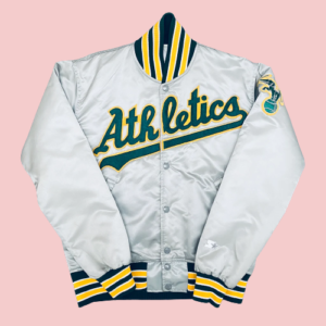 Oakland Athletics Diamond Collection Silver Satin Bomber Jacket