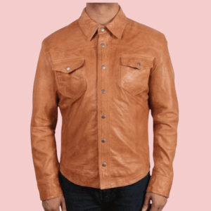 Brown Leather Shirt Jacket