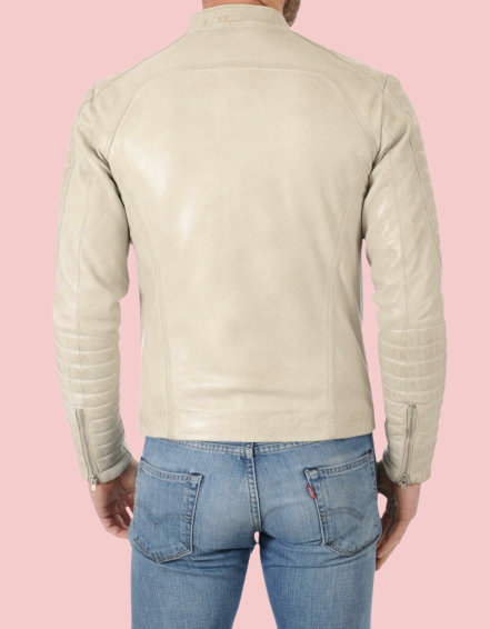 Cream Leather Jacket Mens - AirBorne Jacket