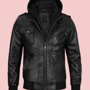 Black Leather Jacket With Hood Mens
