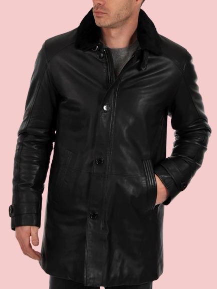Long Black Leather Jacket Men's - AirBorne Jacket