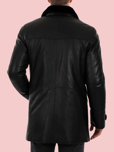 Long Black Leather Jacket Men's - AirBorne Jacket