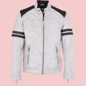 White Leather Biker Jacket Mens