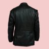 Mens Formal Button Style Black Leather Jacket Blazer - Image 5