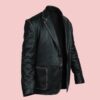 Mens Formal Button Style Black Leather Jacket Blazer - Image 4