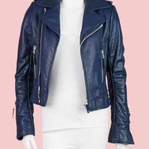 Blue Leather Biker Jacket